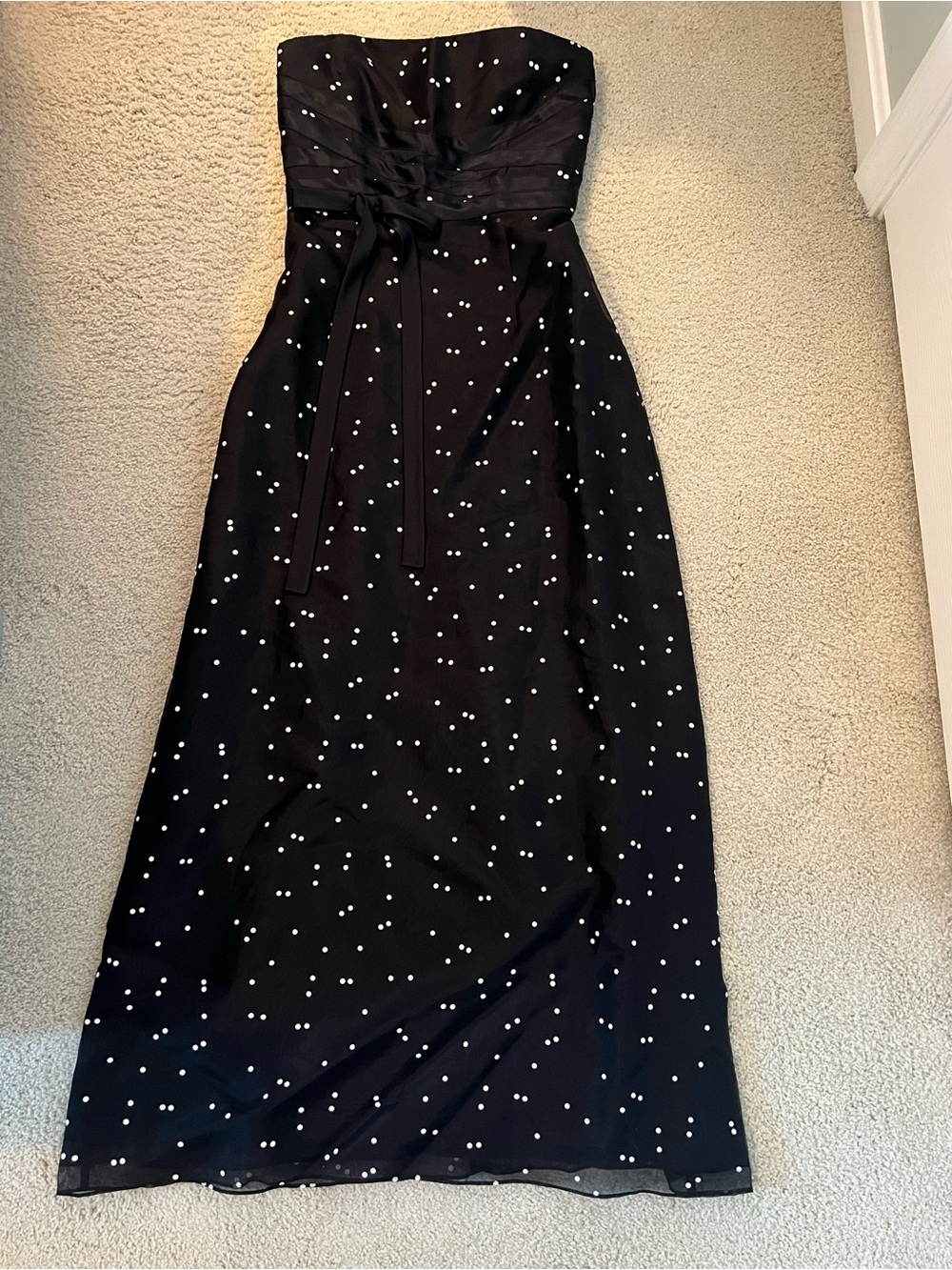Timeless Kay Unger Black And White Polka Dot 100% Silk Strapless Gown Size 4 NWT